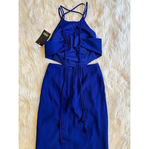 Aidan Mattox Crepe Cut Out Long Dress Halter Backless Maxi Formal Prom Gown Blue - Picture 8 of 10